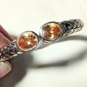 Vintage-Inspired Silver Bracelet with Orange Gemstones